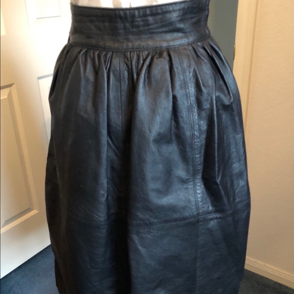 Black vintage Genuine Leather Skirt
